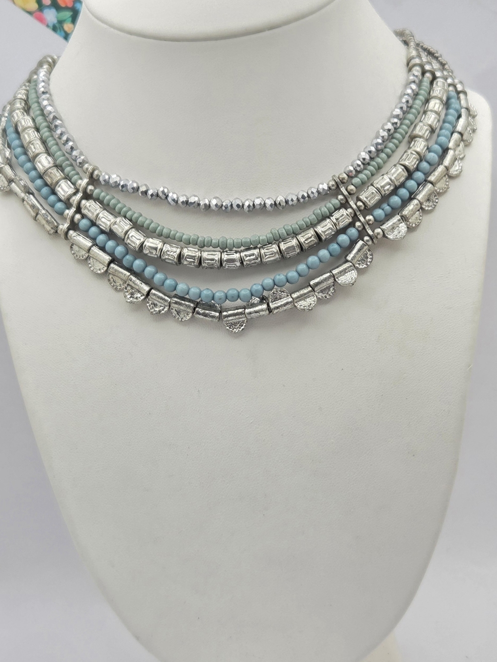 Stera Jewelry Multi Strand Layered Bead Statement Necklace Silver Tone
